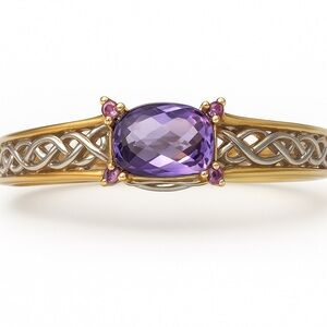 Elegant Amethyst Rhodolite Bangle Bracelet Gold Vermeil Sterling Silver 7